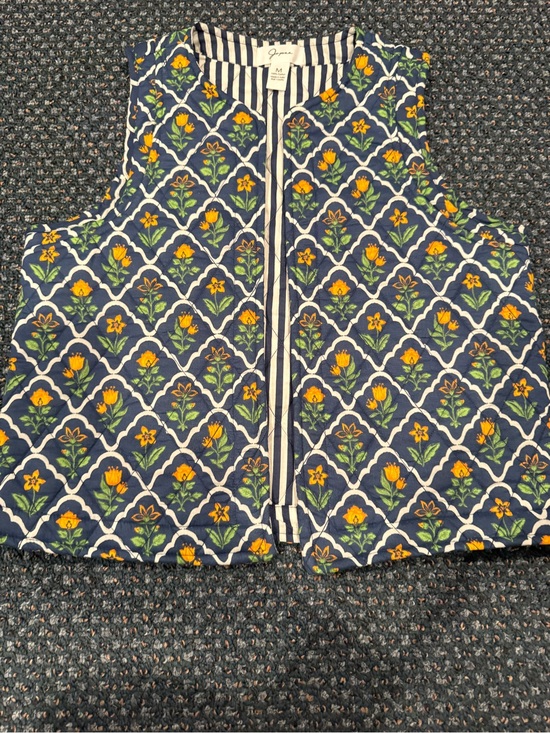 Japna Jackets & Blazers - Japna Navy Floral Print Quilted Vest with Yellow Flowers